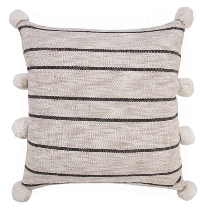 20" Beige White And Black Striped Cotton Blend Throw Pillow Cover
