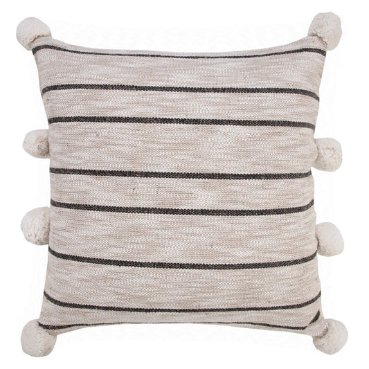 20" Beige White And Black Striped Cotton Blend Throw Pillow Cover