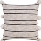 20" Beige Black And White Striped Cotton Blend Throw Pillow Cover with Pompoms