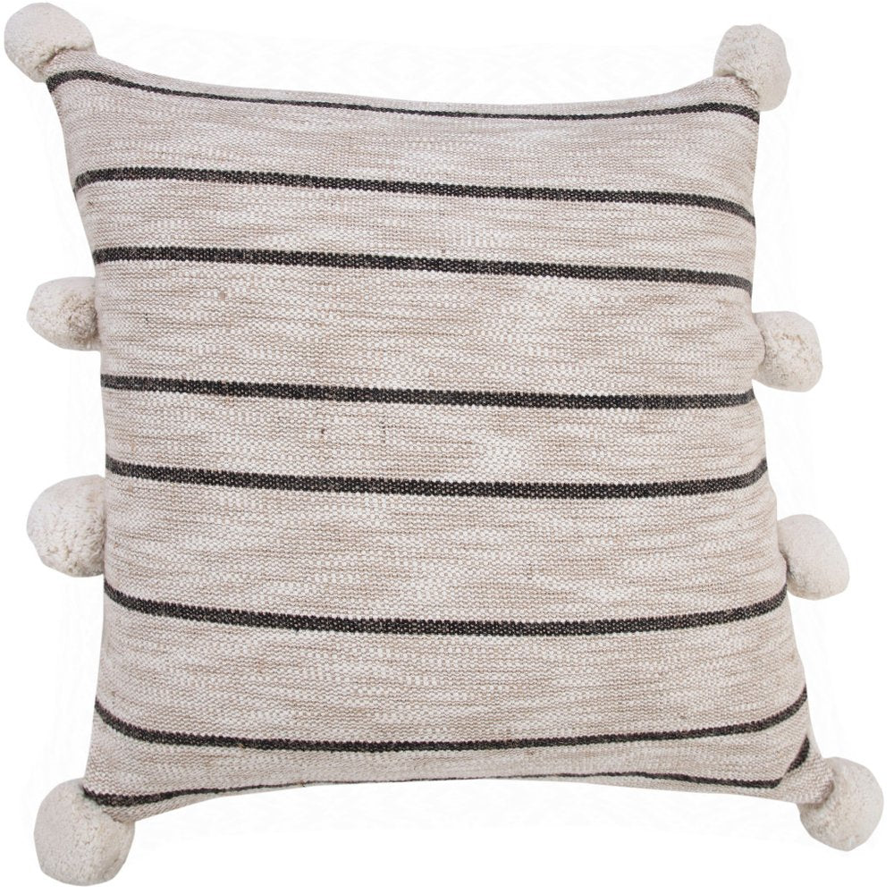 20" Beige White And Black Striped Cotton Blend Throw Pillow Cover