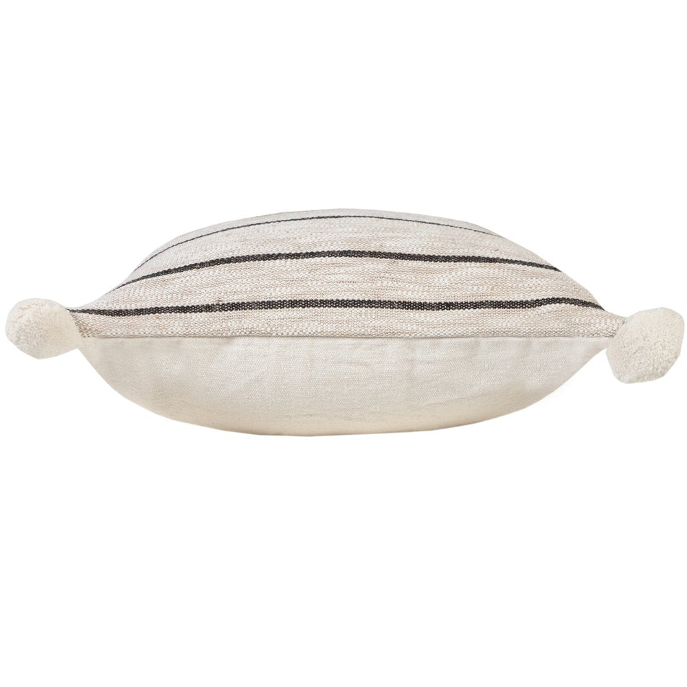 20" Beige White And Black Striped Cotton Blend Throw Pillow Cover