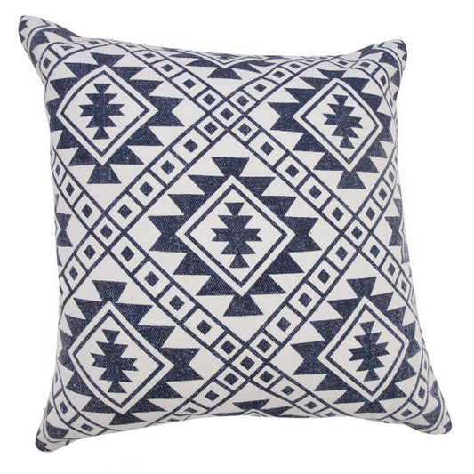 20" Blue And White Geometric Cotton Throw Pillow Cover