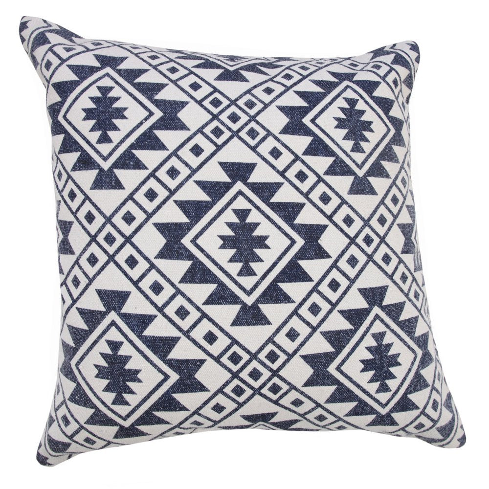 20" Navy Blue And Ivory Southwestern Cotton Throw Pillow Cover