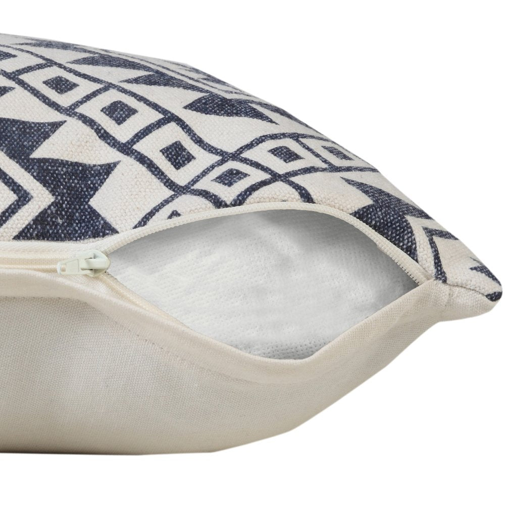 20" Navy Blue And Ivory Southwestern Cotton Throw Pillow Cover
