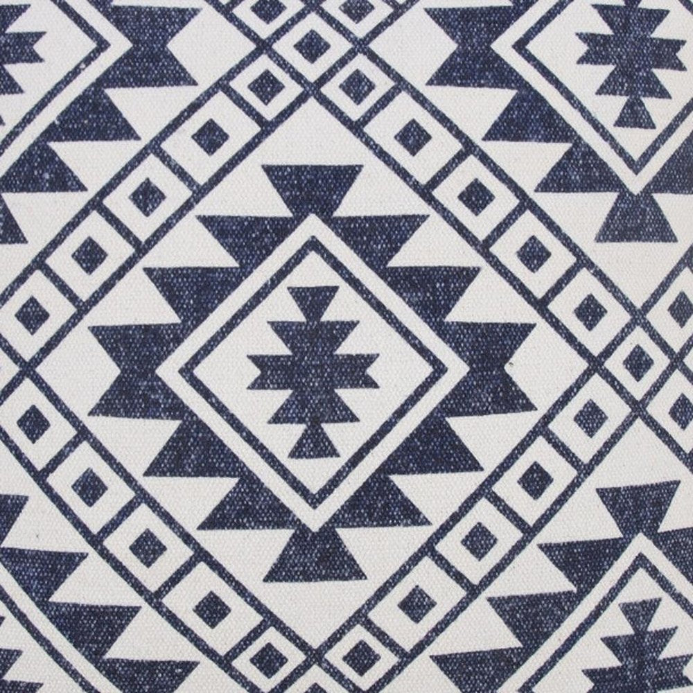 20" Navy Blue And Ivory Southwestern Cotton Throw Pillow Cover