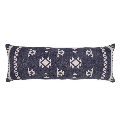 14" X 36" Navy Blue And Off White Lumbar Southwestern Cotton Throw Pillow Cover