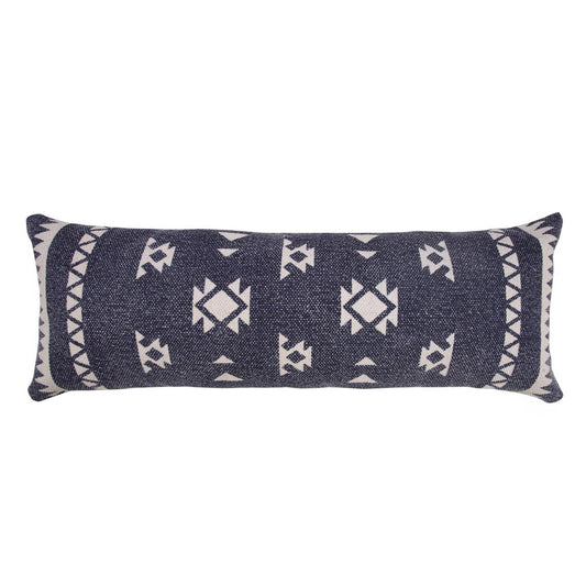 14" X 36" Navy Blue And Off White Lumbar Southwestern Cotton Throw Pillow Cover