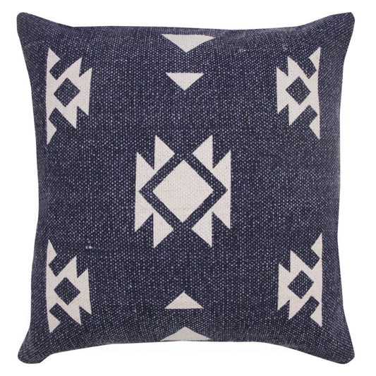 20" Blue And White Geometric Cotton Throw Pillow Cover