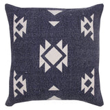 20" Blue And White Geometric Cotton Throw Pillow Cover