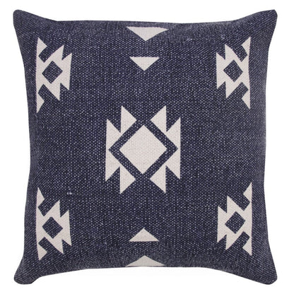 20" Navy Blue And Off White Southwestern Cotton Throw Pillow Cover