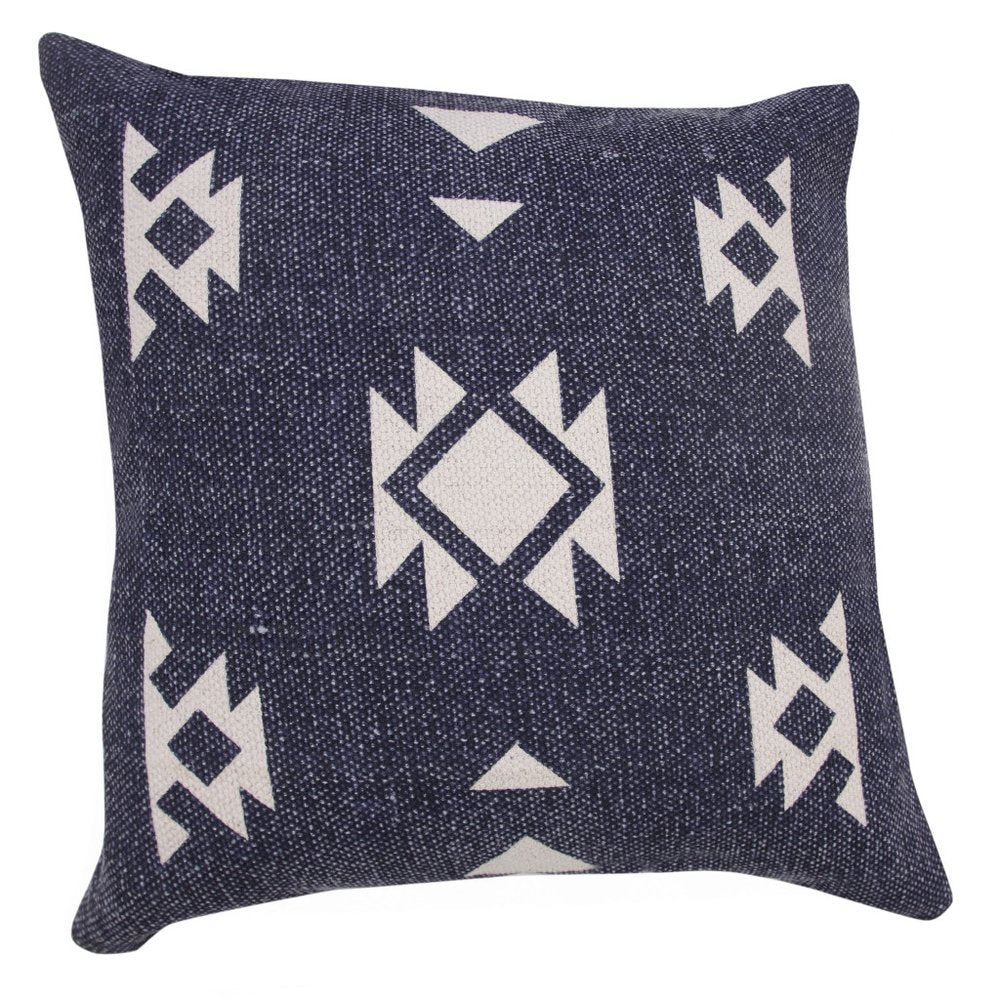 20" Blue And White Geometric Cotton Throw Pillow Cover