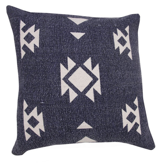 20" Blue And White Geometric Cotton Throw Pillow Cover
