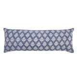 14" X 36" Blue And White Lumbar Damask Cotton Throw Pillow Cover