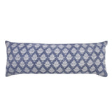 14" X 36" Blue And White Lumbar Damask Cotton Throw Pillow Cover