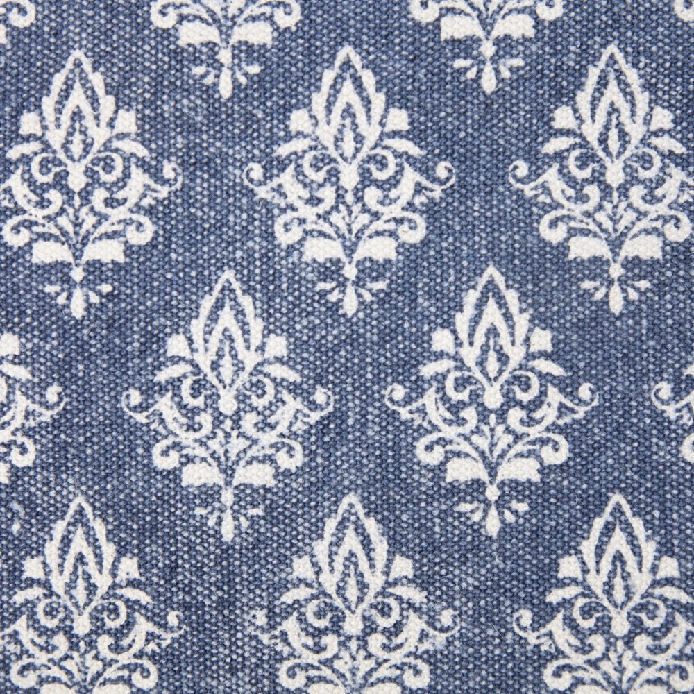 14" X 36" Blue And White Lumbar Damask Cotton Throw Pillow Cover