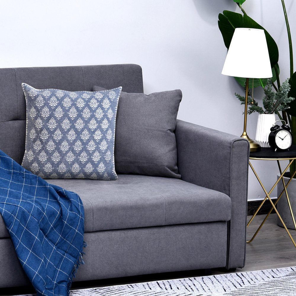 20" Blue And White Damask Cotton Throw Pillow Cover