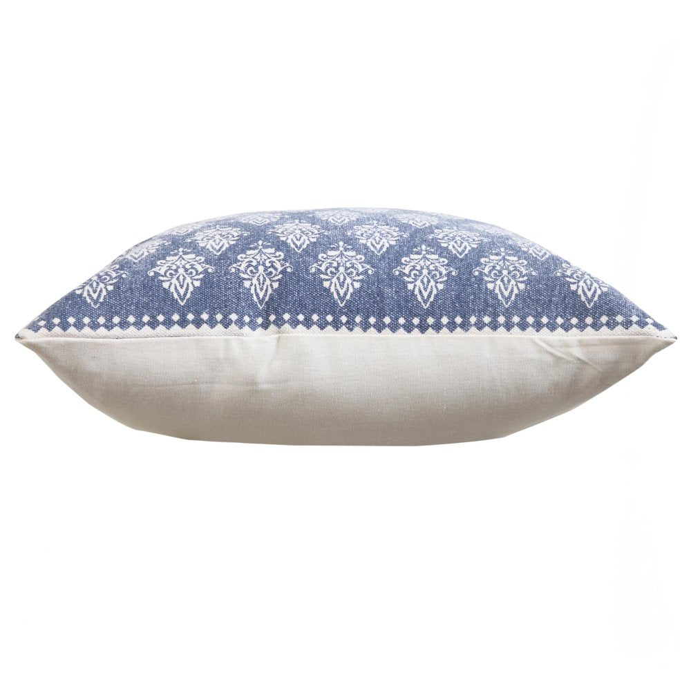 20" Blue And White Damask Cotton Throw Pillow Cover