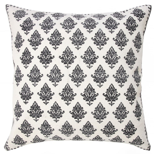 20" White And Black Floral Cotton Throw Pillow Cover