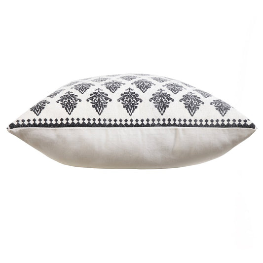 20" White And Black Floral Cotton Throw Pillow Cover
