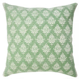 20" Green And White Damask Cotton Throw Pillow Cover