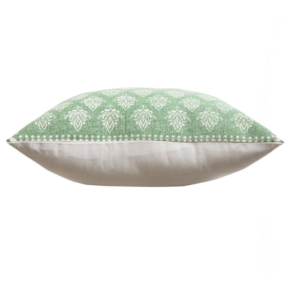20" Green And White Damask Cotton Throw Pillow Cover