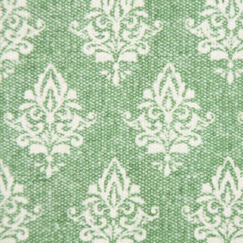 20" Green And White Damask Cotton Throw Pillow Cover