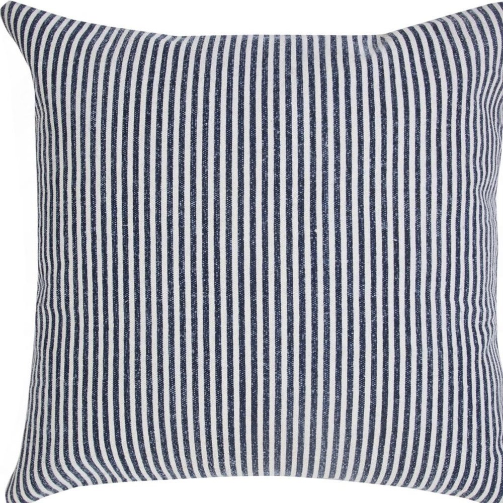 20" Blue And White Striped Cotton Throw Pillow Cover