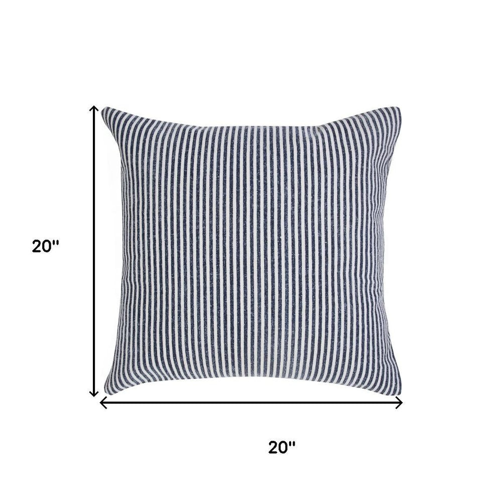 20" Blue And White Striped Cotton Throw Pillow Cover