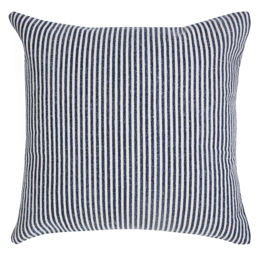 20" Blue And White Striped Cotton Throw Pillow Cover