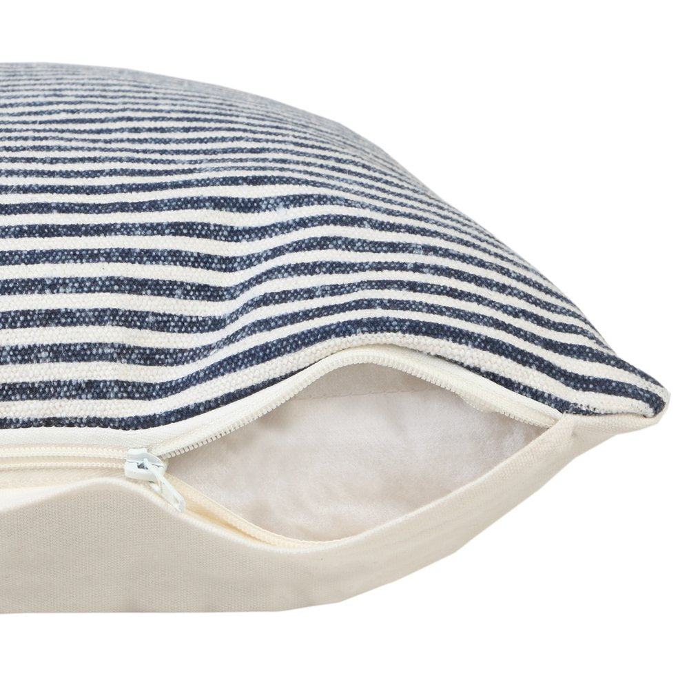 20" Blue And White Striped Cotton Throw Pillow Cover