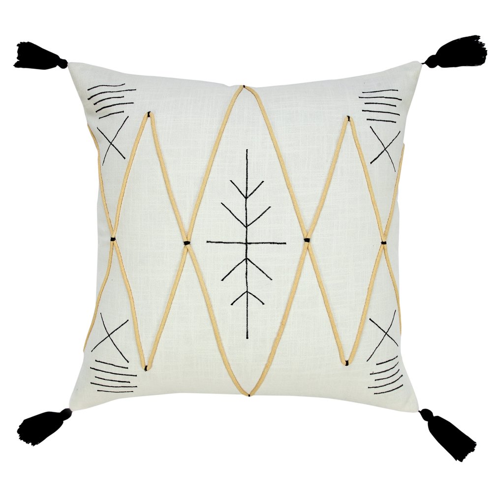 20" White And Black Geometric Cotton Throw Pillow Cover