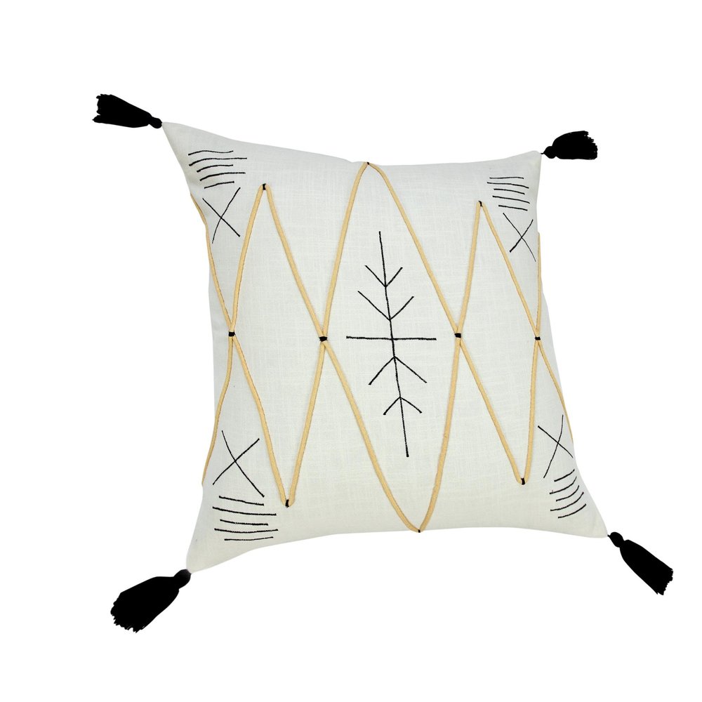 20" Off White Black And Cream Geometric Cotton Throw Pillow Cover