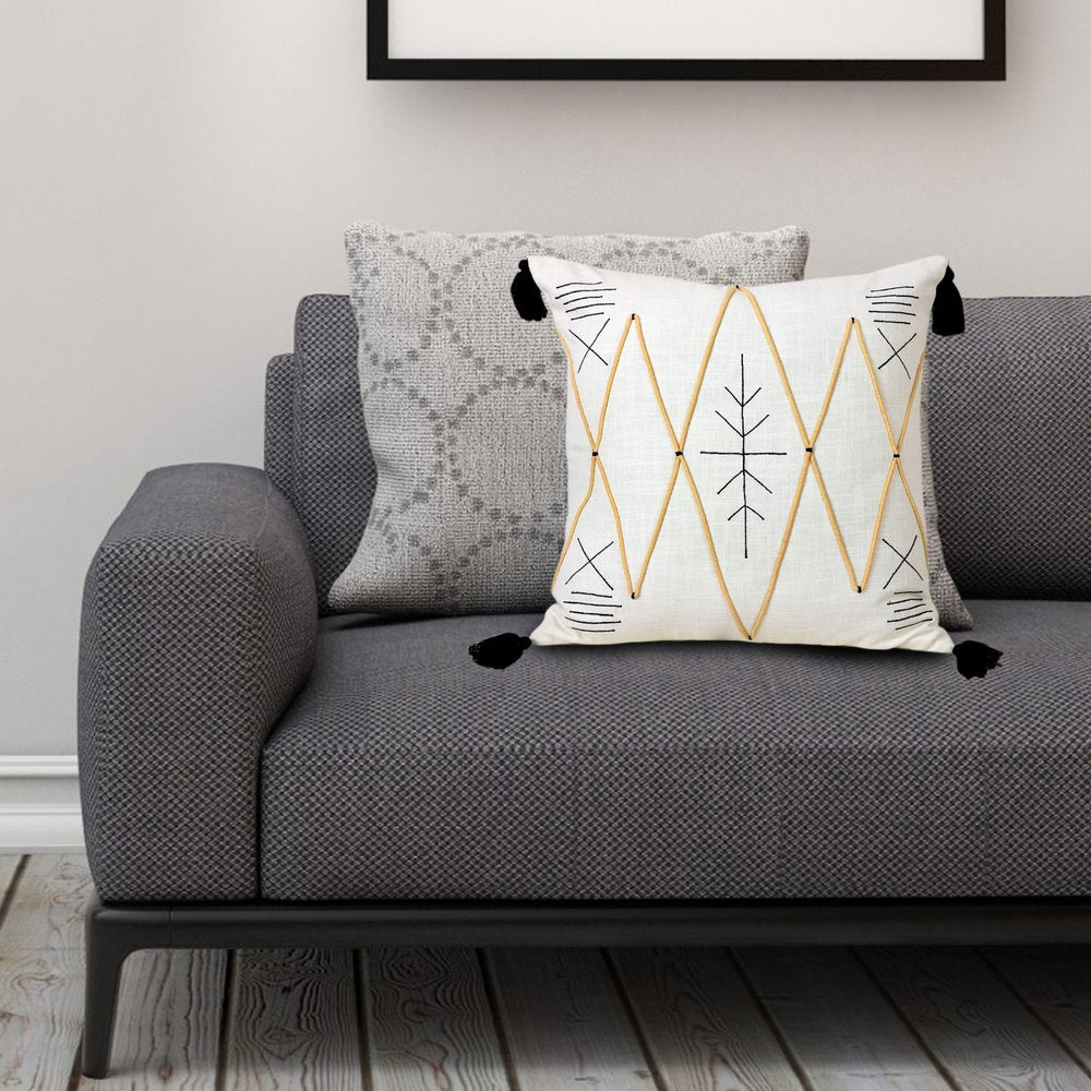20" White And Black Geometric Cotton Throw Pillow Cover