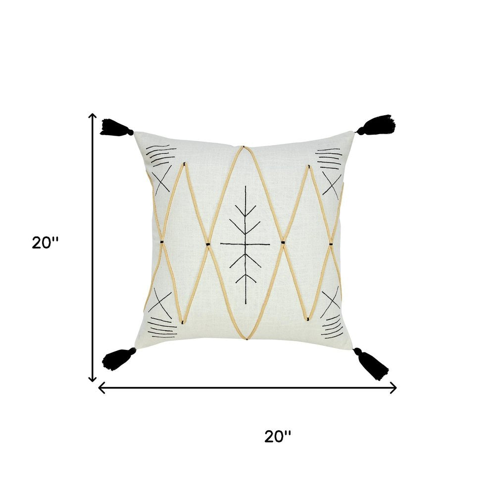 20" Off White Black And Cream Geometric Cotton Throw Pillow Cover