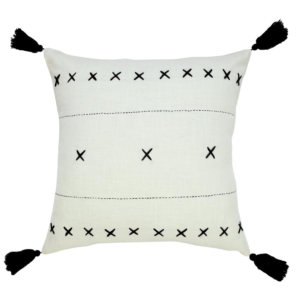 20" Off White And Black Geometric Cotton Throw Pillow Cover