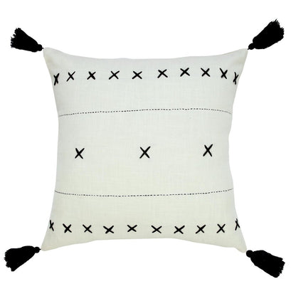 20" Off White And Black Geometric Cotton Throw Pillow Cover