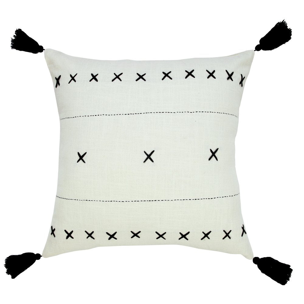 20" Off White And Black Geometric Cotton Throw Pillow Cover