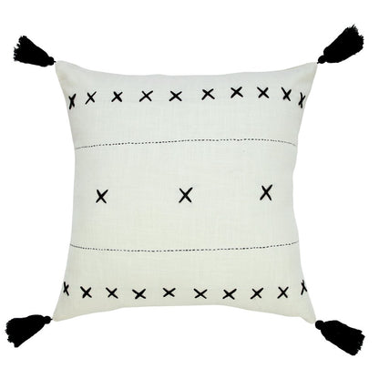 20" Off White And Black Geometric Cotton Throw Pillow Cover