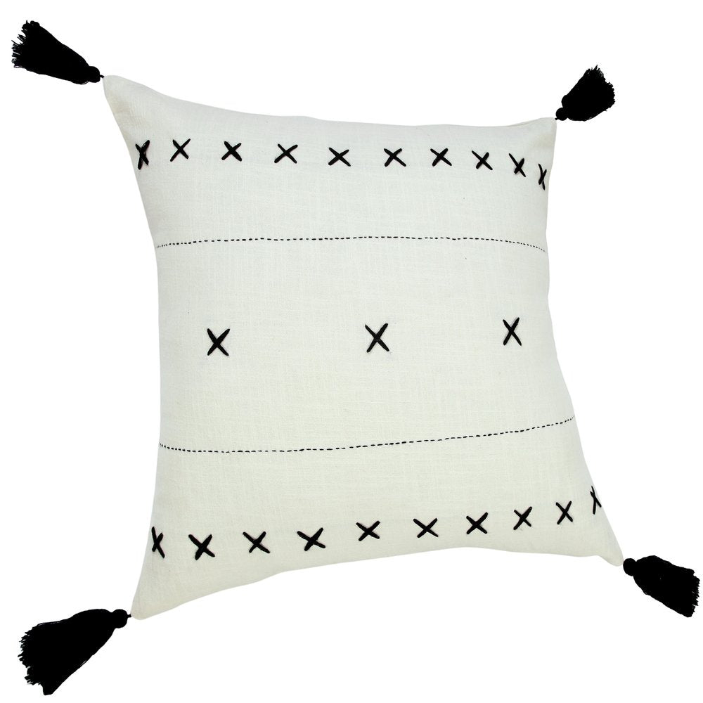20" Off White And Black Geometric Cotton Throw Pillow Cover