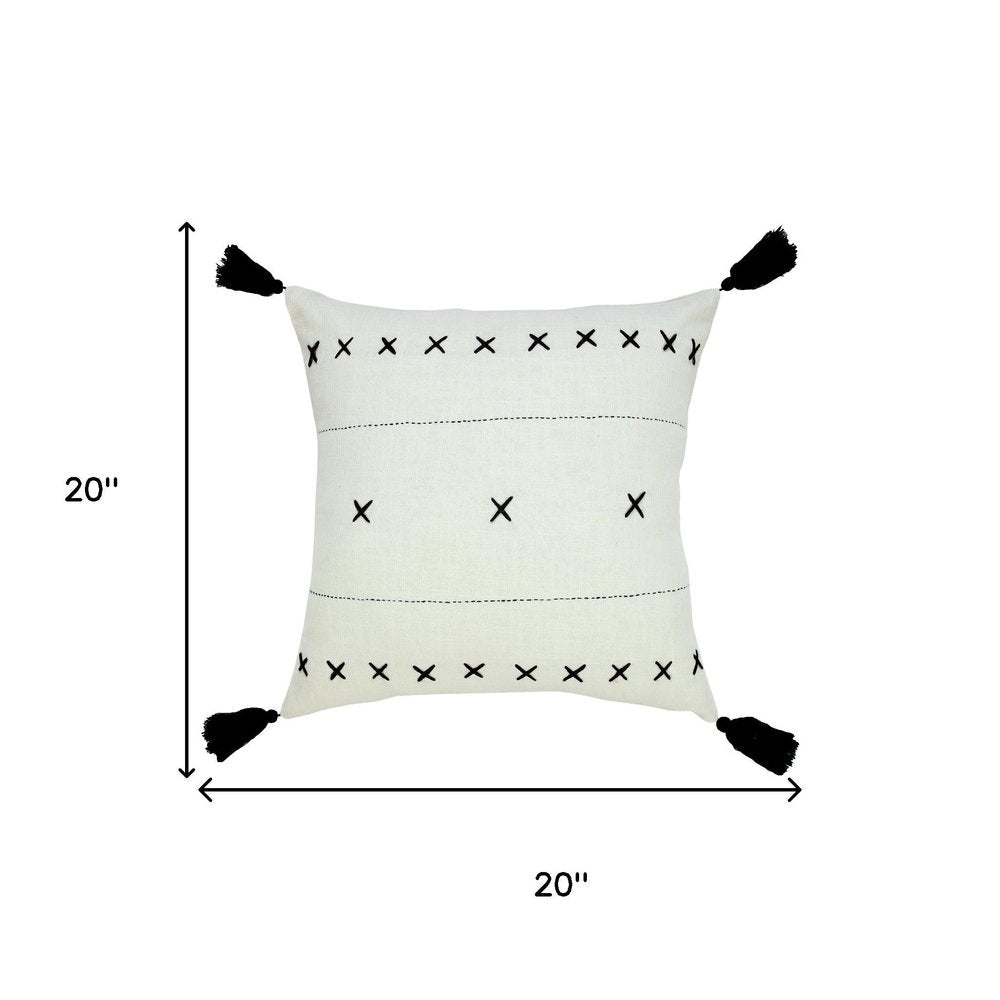 20" White And Black Geometric Cotton Throw Pillow Cover