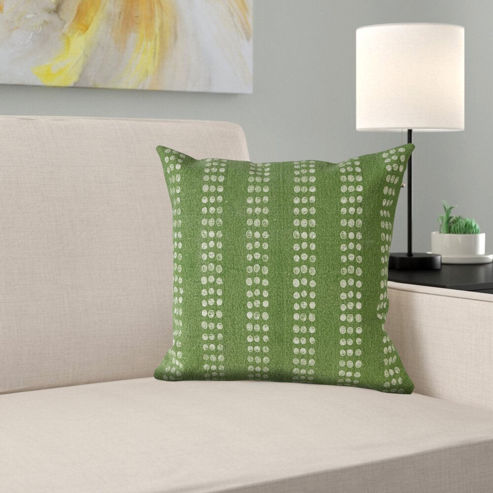 20" Green And White Striped Cotton Throw Pillow Cover