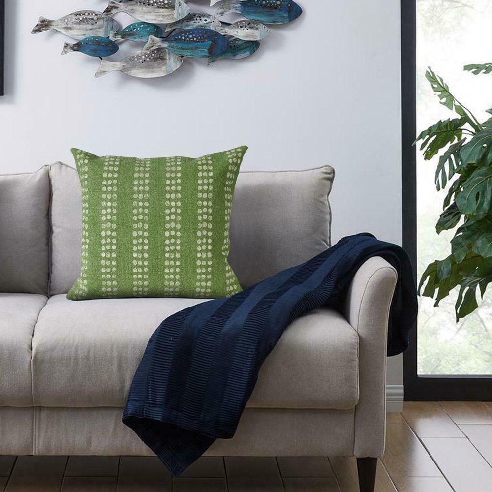 20" Green And White Striped Cotton Throw Pillow Cover