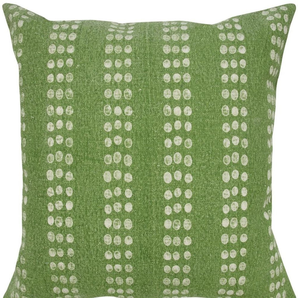20" Green And White Striped Cotton Throw Pillow Cover