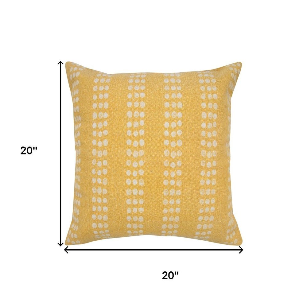20" Yellow And White Striped Cotton Throw Pillow Cover