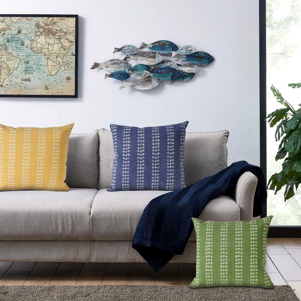 20" Yellow And White Striped Cotton Throw Pillow Cover