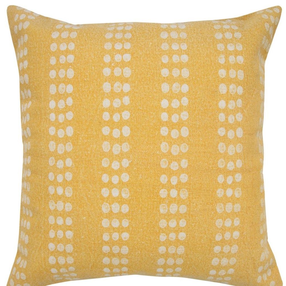 20" Yellow And White Striped Cotton Throw Pillow Cover