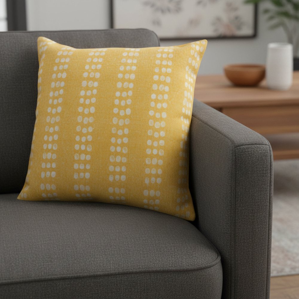 20" Yellow And White Striped Cotton Throw Pillow Cover