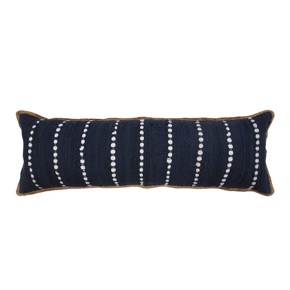 14" X 36" Blue And White Lumbar Beach Striped Cotton Blend Throw Pillow Cover