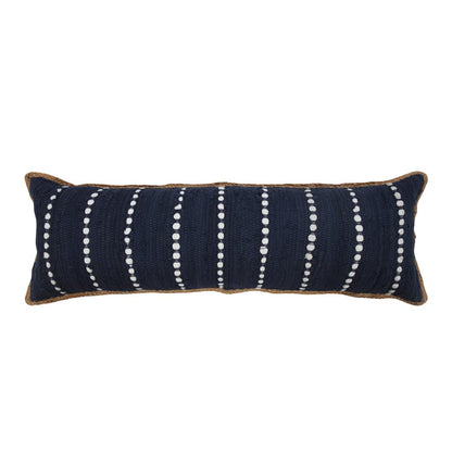 14" X 36" Blue And White Lumbar Beach Striped Cotton Blend Throw Pillow Cover