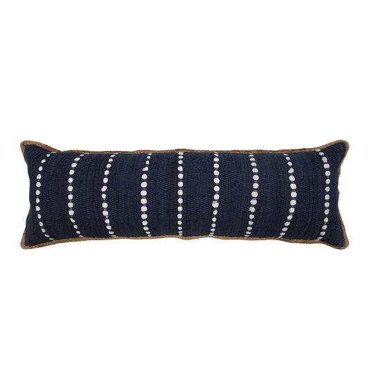 14" X 36" Blue And White Lumbar Beach Striped Cotton Blend Throw Pillow Cover